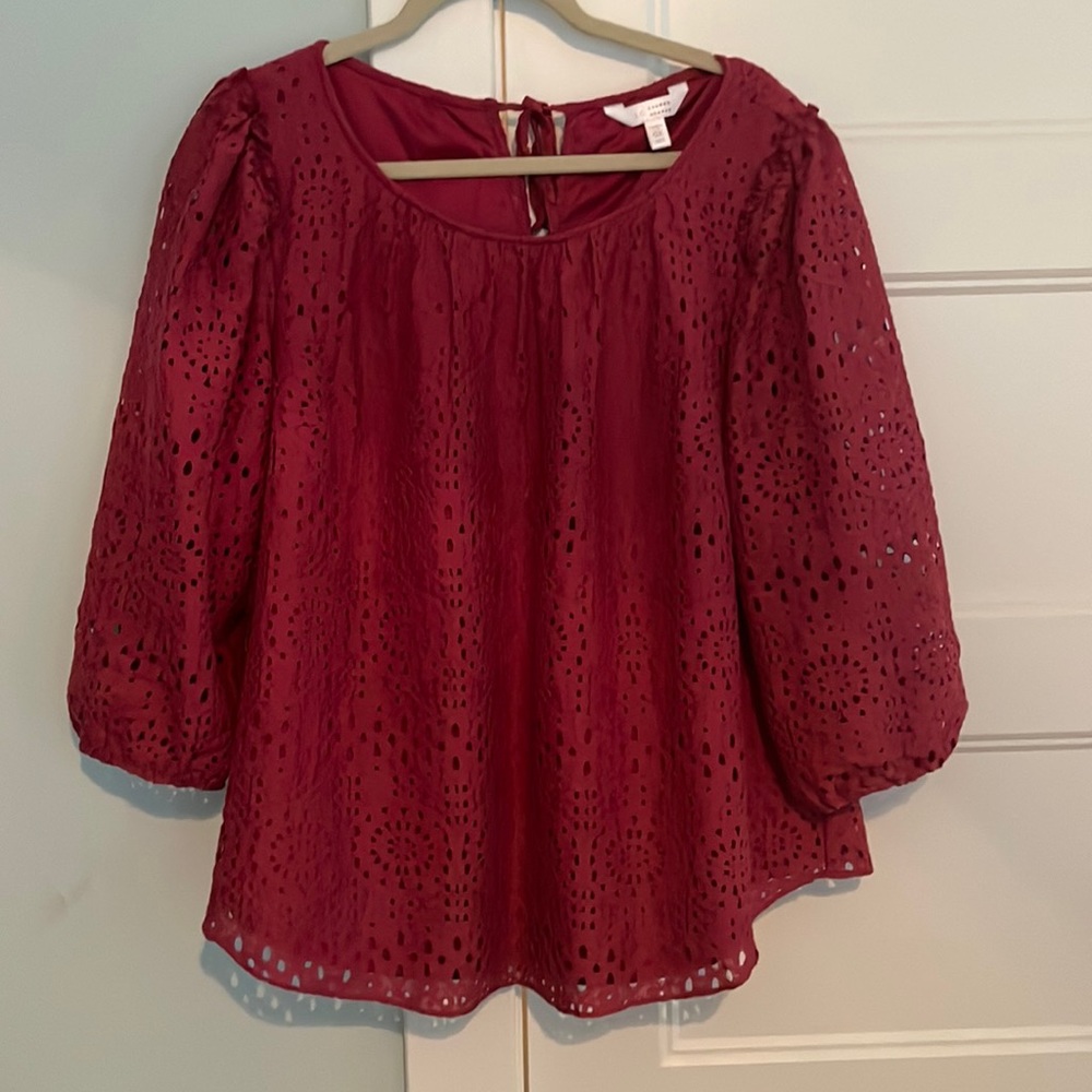 LC Lauren Conrad Wine Maroon Top 3/4 length Sleeves , Size OX
